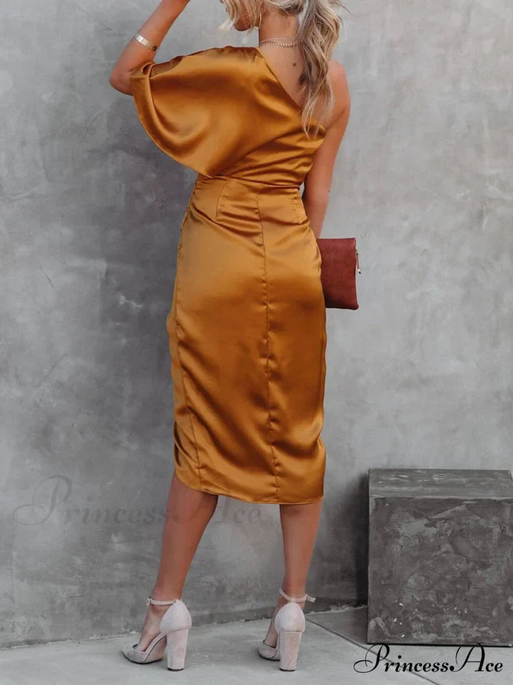 Single Sleeve Stylish Irregular Evening Dress
