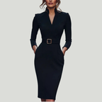 The Miriam — Belted Pencil Dress with Gold Buckle
