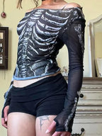 Skeleton Print Knit Top