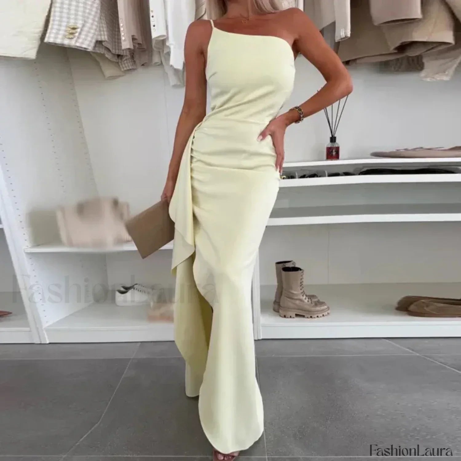 Skew Neck Wrap Split Maxi Dress