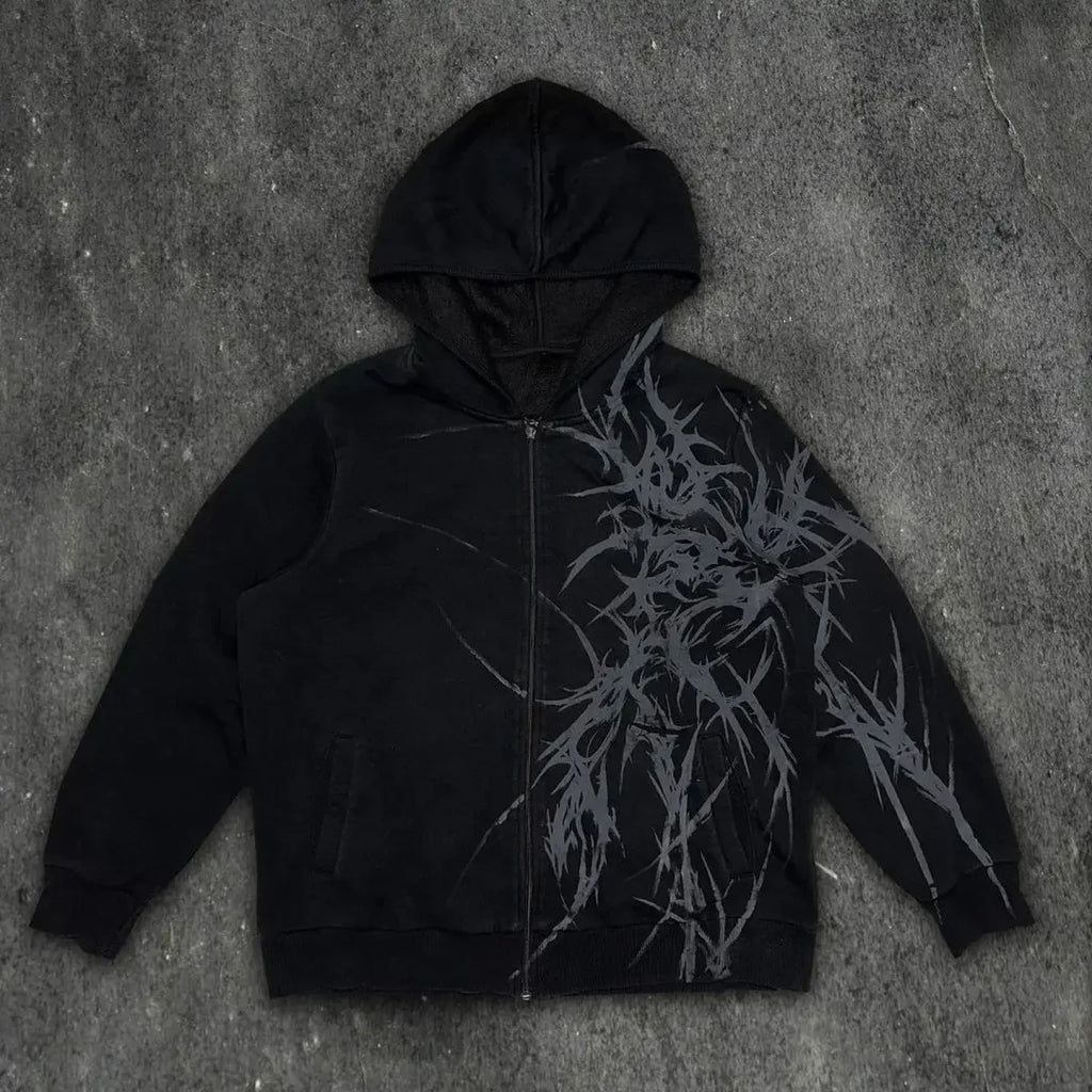 Skull Patchwork Zipper Hoodie