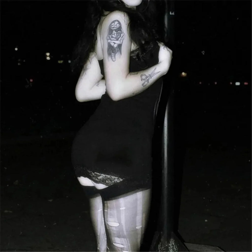 Skull Print Straps Tiny Dress