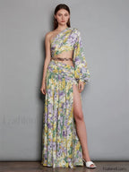 Slanted Chain Shoulder Floral Dress