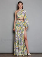 Slanted Chain Shoulder Floral Dress