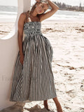 Black Sleeveless Pinstripe Long Dress