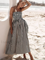Black Sleeveless Pinstripe Long Dress