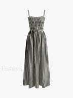 Black Sleeveless Pinstripe Long Dress