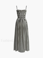 Black Sleeveless Pinstripe Long Dress