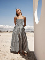 Black Sleeveless Pinstripe Long Dress