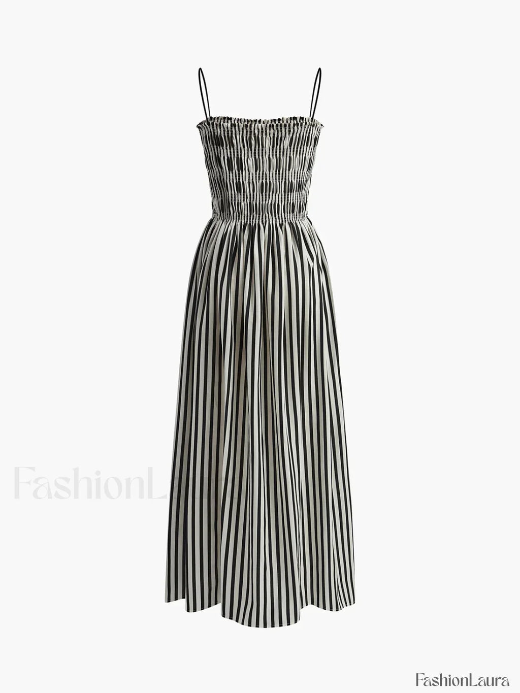 Black Sleeveless Pinstripe Long Dress