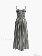 Black Sleeveless Pinstripe Long Dress