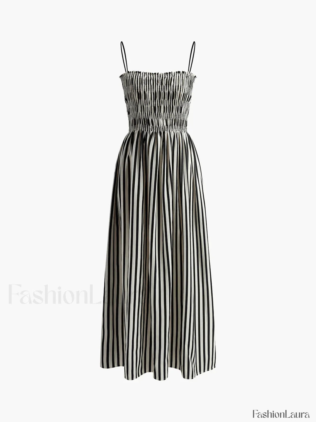 Black Sleeveless Pinstripe Long Dress