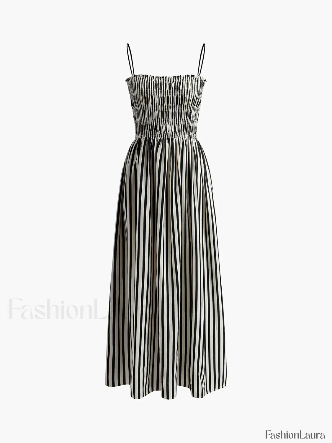 Black Sleeveless Pinstripe Long Dress