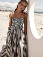 Black Sleeveless Pinstripe Long Dress