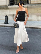 White Sleeveless Pleated Long Dress