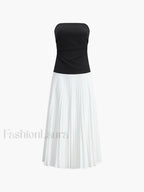 White Sleeveless Pleated Long Dress