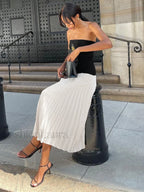 White Sleeveless Pleated Long Dress