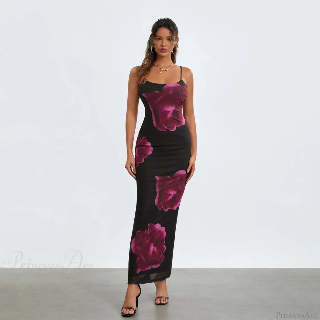 Sleeveless Spaghetti Strap Floral Split Back Hem Dress