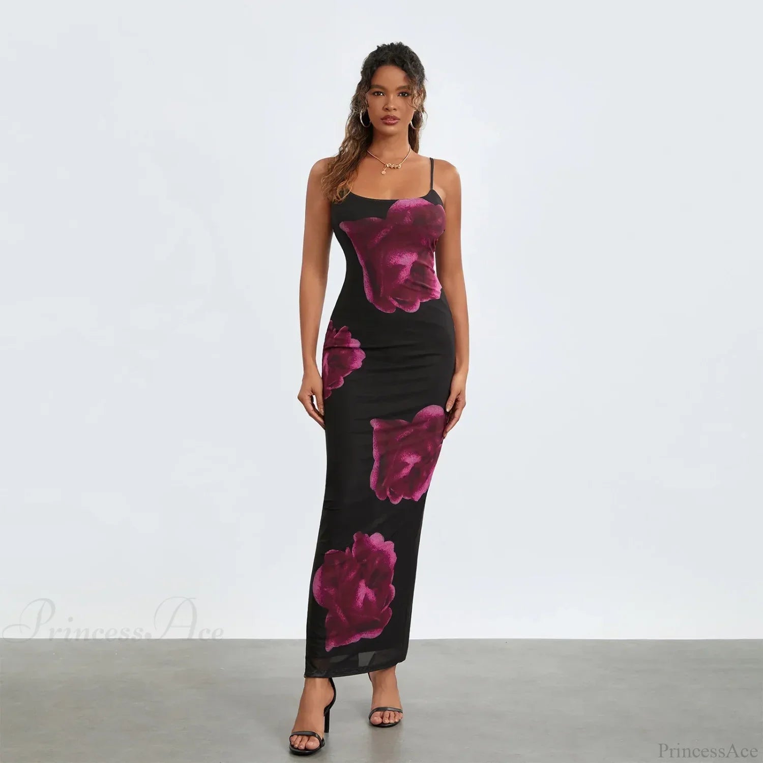 Sleeveless Spaghetti Strap Floral Split Back Hem Dress