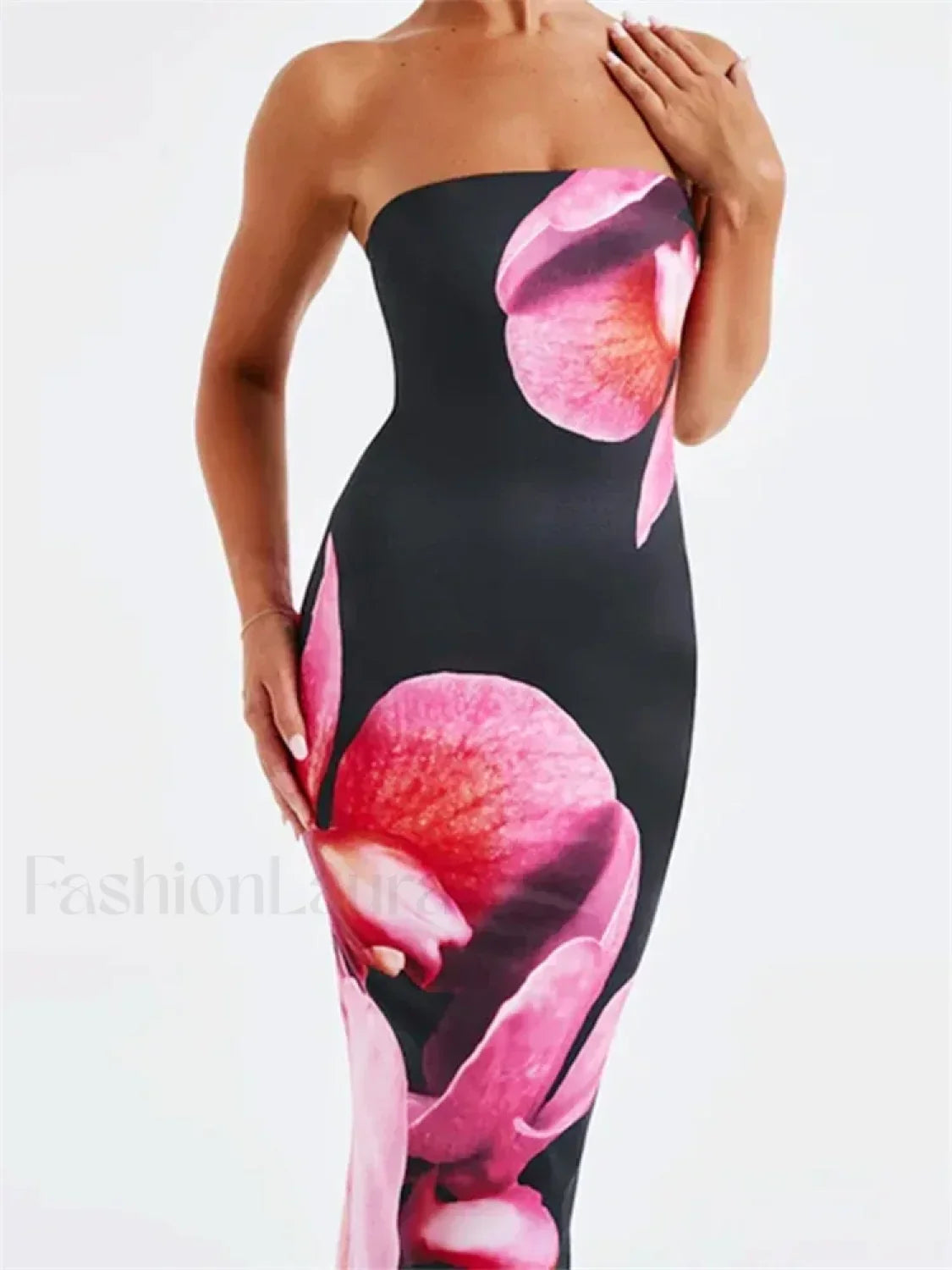 Sleeveless Strapless Bodycon Floral Print Midi Floral Dress