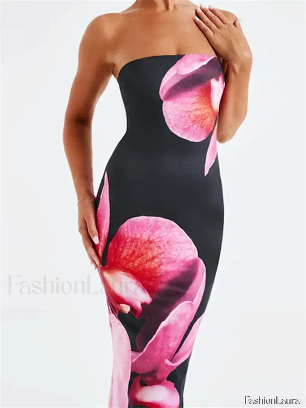 Sleeveless Strapless Bodycon Floral Print Midi Floral Dress