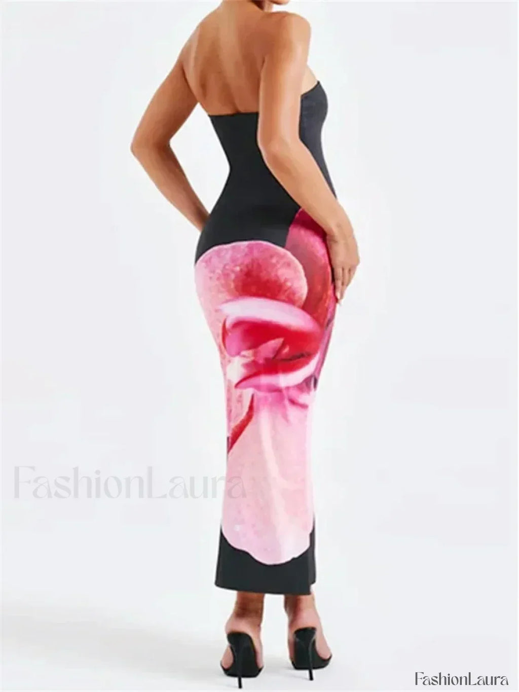 Sleeveless Strapless Bodycon Floral Print Midi Floral Dress