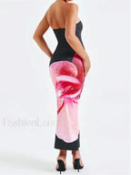 Sleeveless Strapless Bodycon Floral Print Midi Floral Dress