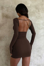 Slim Crew Neck Workwear Long Sleeve Mini Dress