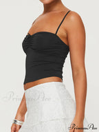 Slim Fit 3D Bow Ruched Sweetheart Neck Backless Spaghetti Strap Stylish Elegant Crop Top