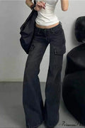 Slim Fit Low Waist Denim Cargo Pants