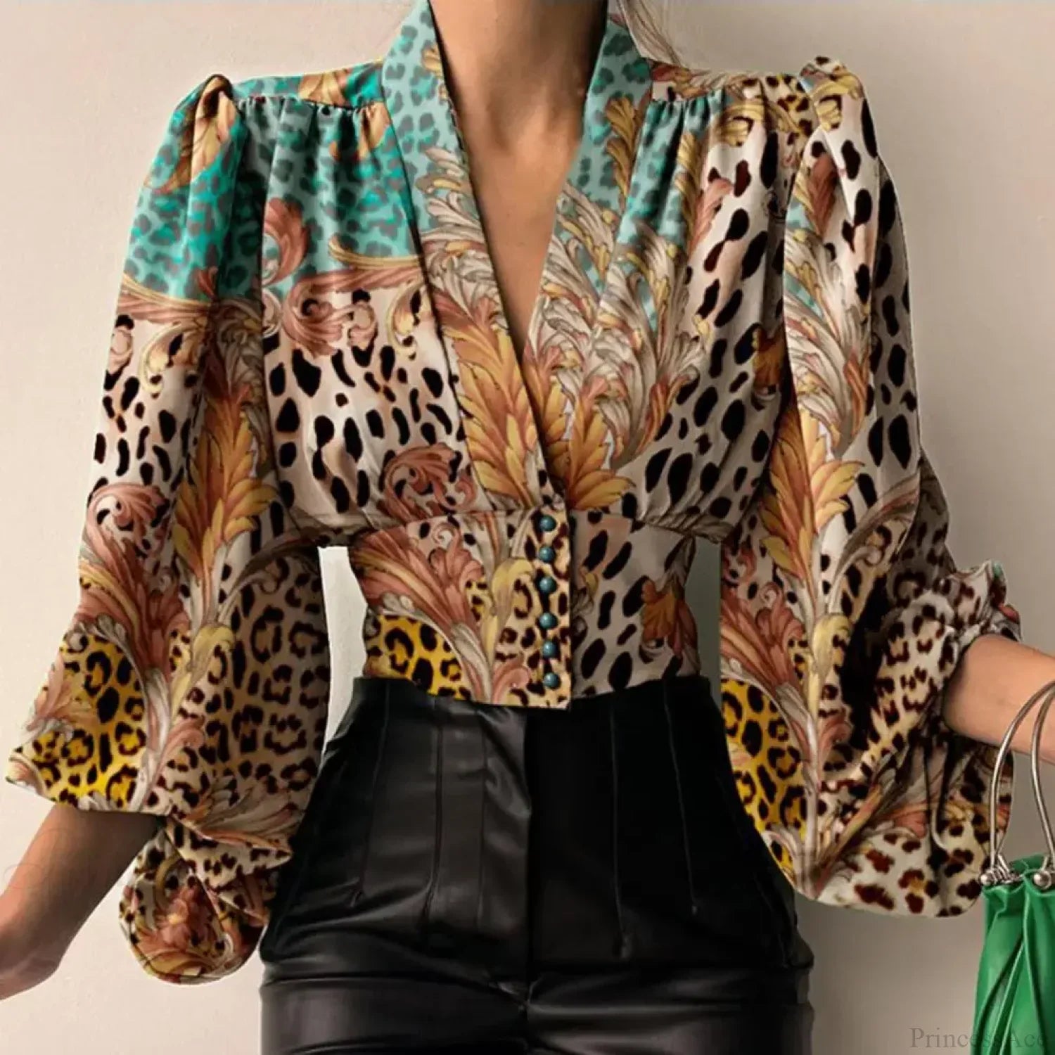 Slim Fit V Neck Cropped Lantern Blouse