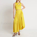 Slim Hollow Pleated Skirt Two Piece Set