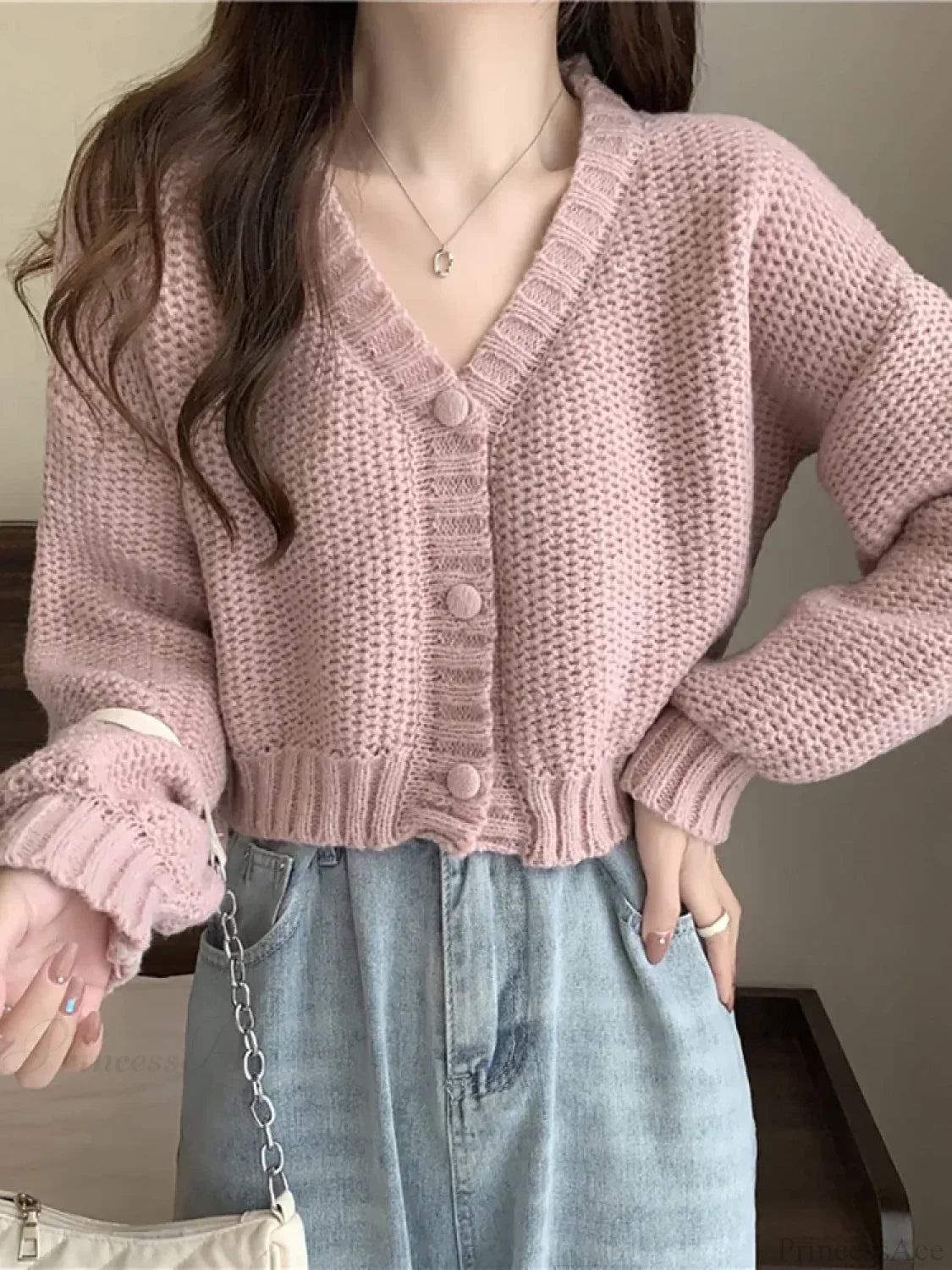 Slim Solid V-Neck Button-Up Knitted Cardigan for Women