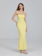 Yellow Slim Square Strap Maxi Dress