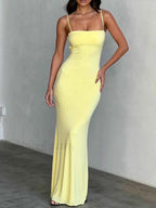 Yellow Slim Square Strap Maxi Dress