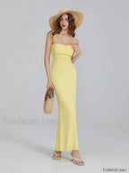 Yellow Slim Square Strap Maxi Dress