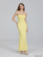 Yellow Slim Square Strap Maxi Dress