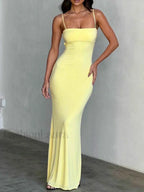 Yellow Slim Square Strap Maxi Dress