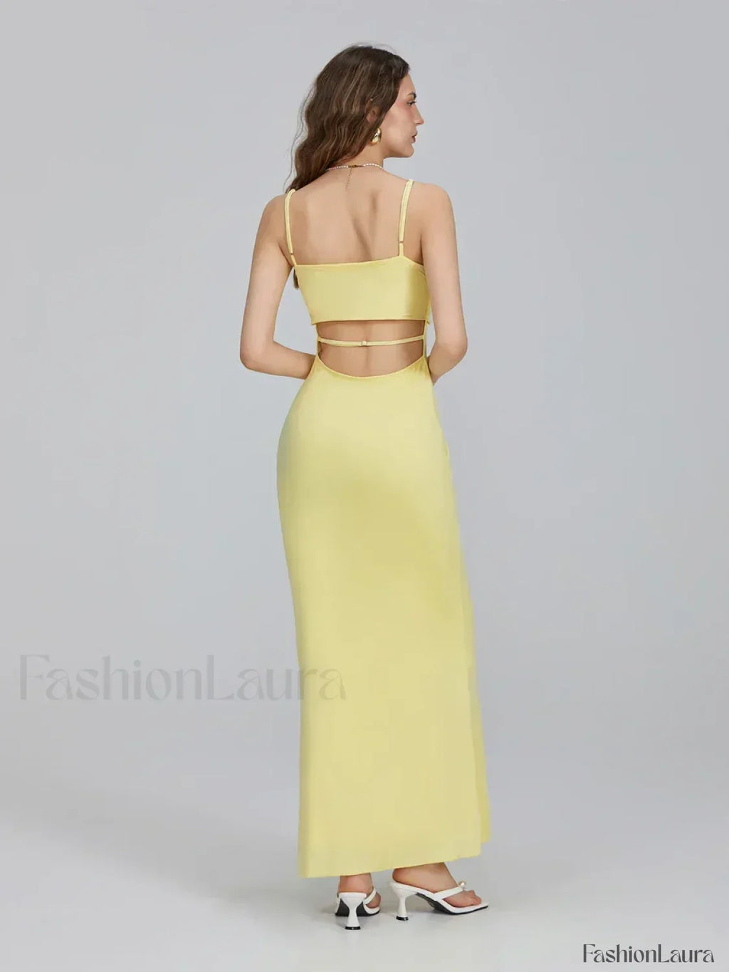 Yellow Slim Square Strap Maxi Dress