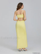 Yellow Slim Square Strap Maxi Dress