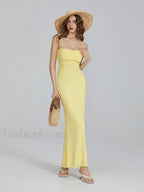 Yellow Slim Square Strap Maxi Dress