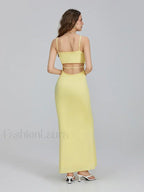 Yellow Slim Square Strap Maxi Dress