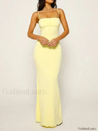 Yellow Slim Square Strap Maxi Dress