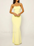 Yellow Slim Square Strap Maxi Dress