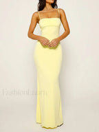 Yellow Slim Square Strap Maxi Dress