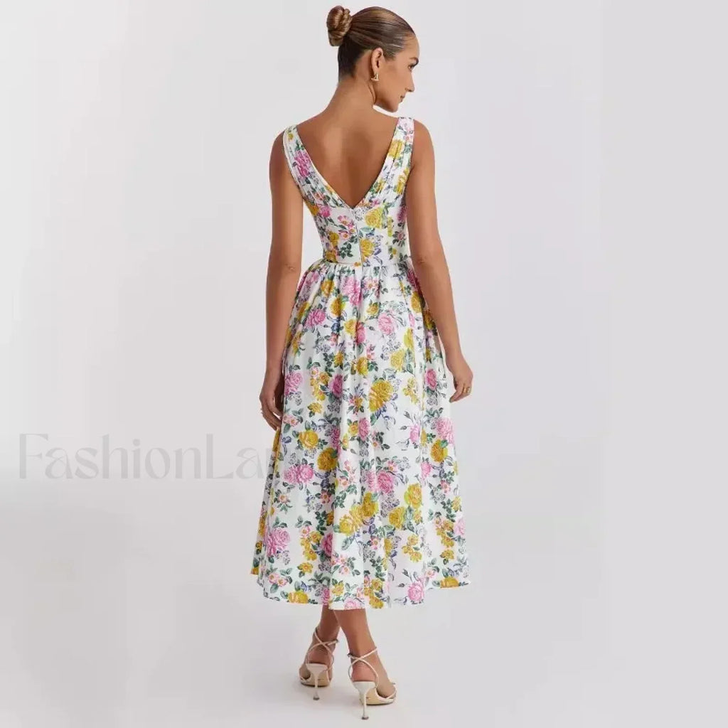 Slimming V-Neck Midi Floral Dress