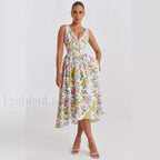 Slimming V-Neck Midi Floral Dress