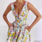 Slimming V-Neck Midi Floral Dress