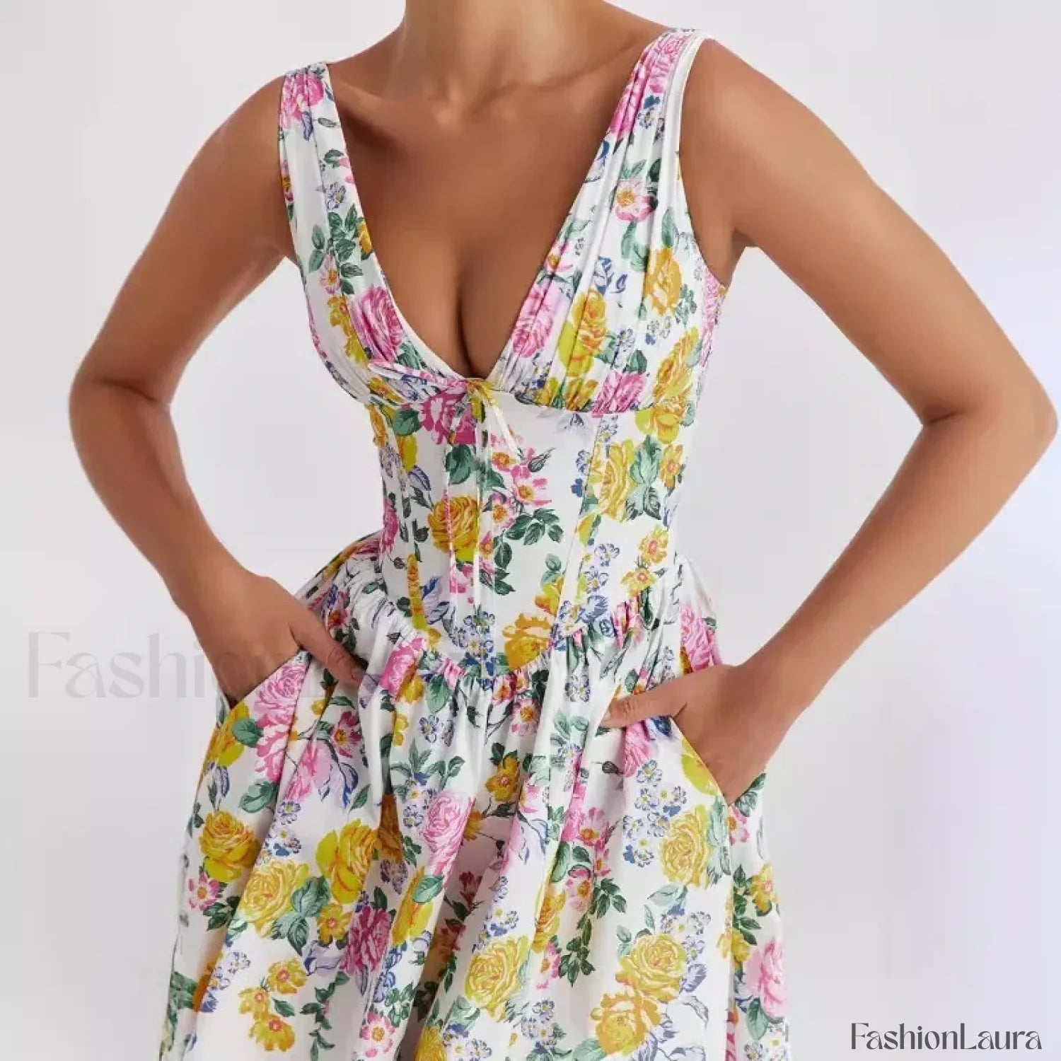 Slimming V-Neck Midi Floral Dress