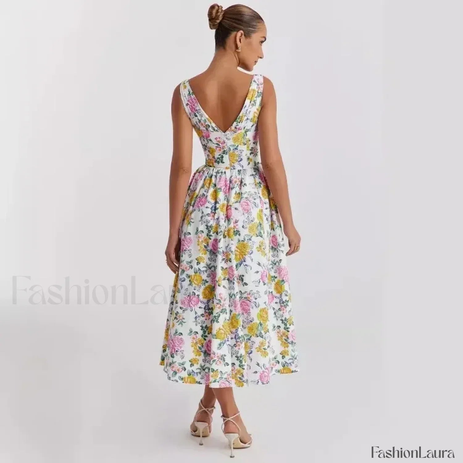 Slimming V-Neck Midi Floral Dress